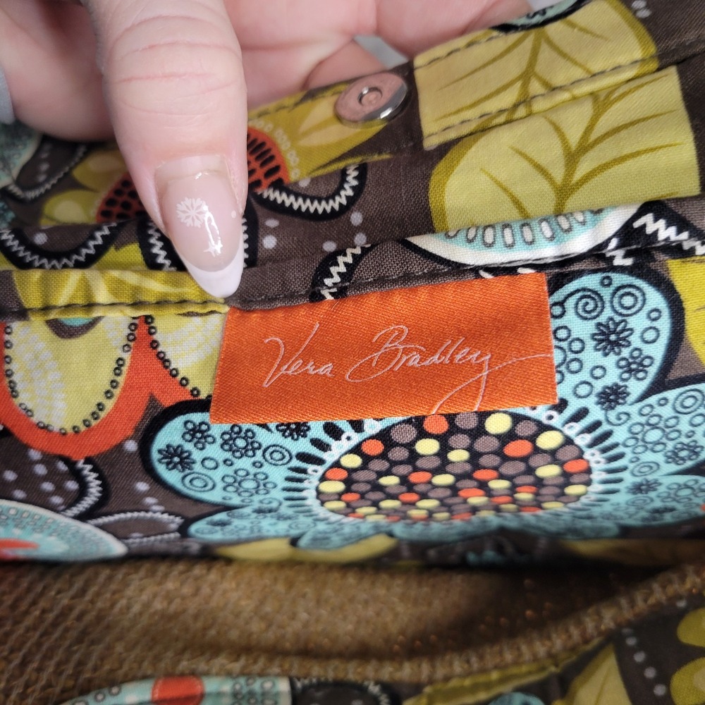 Vera Bradley Straw Tote Bag Tan Woven Floral Trim Orange Braided Handles Boho - Picture 8 of 12